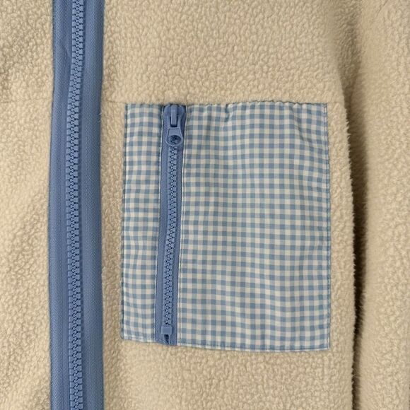 Sandy Liang Target Sherpa Jacket XXS White Full Zip Blue Gingham Pocket Cute NEW - Picture 7 of 10
